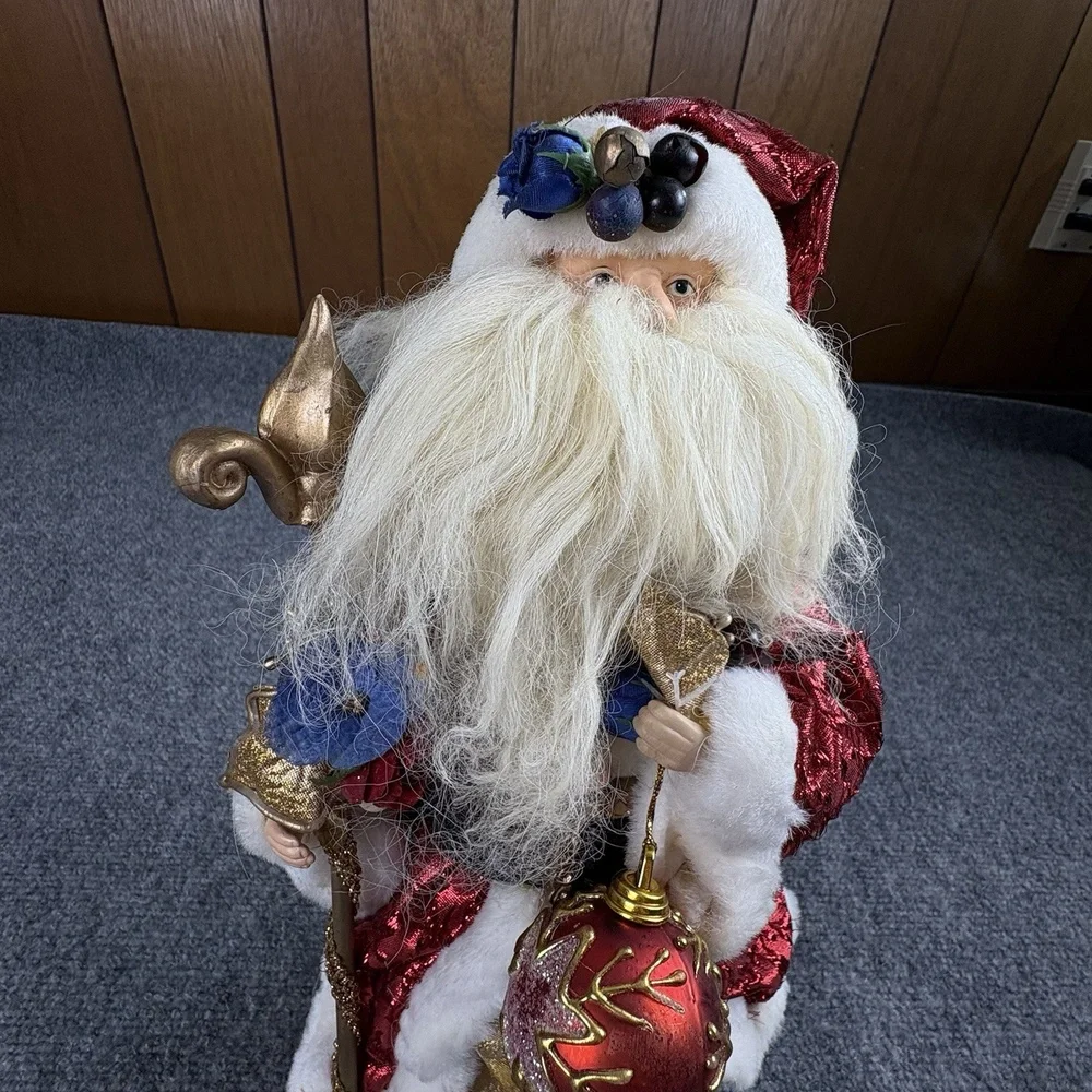 VTG Y2K Santa Claus Christmas‎ Figure or Tree Topper 12 Ornament Gold Staff 90s